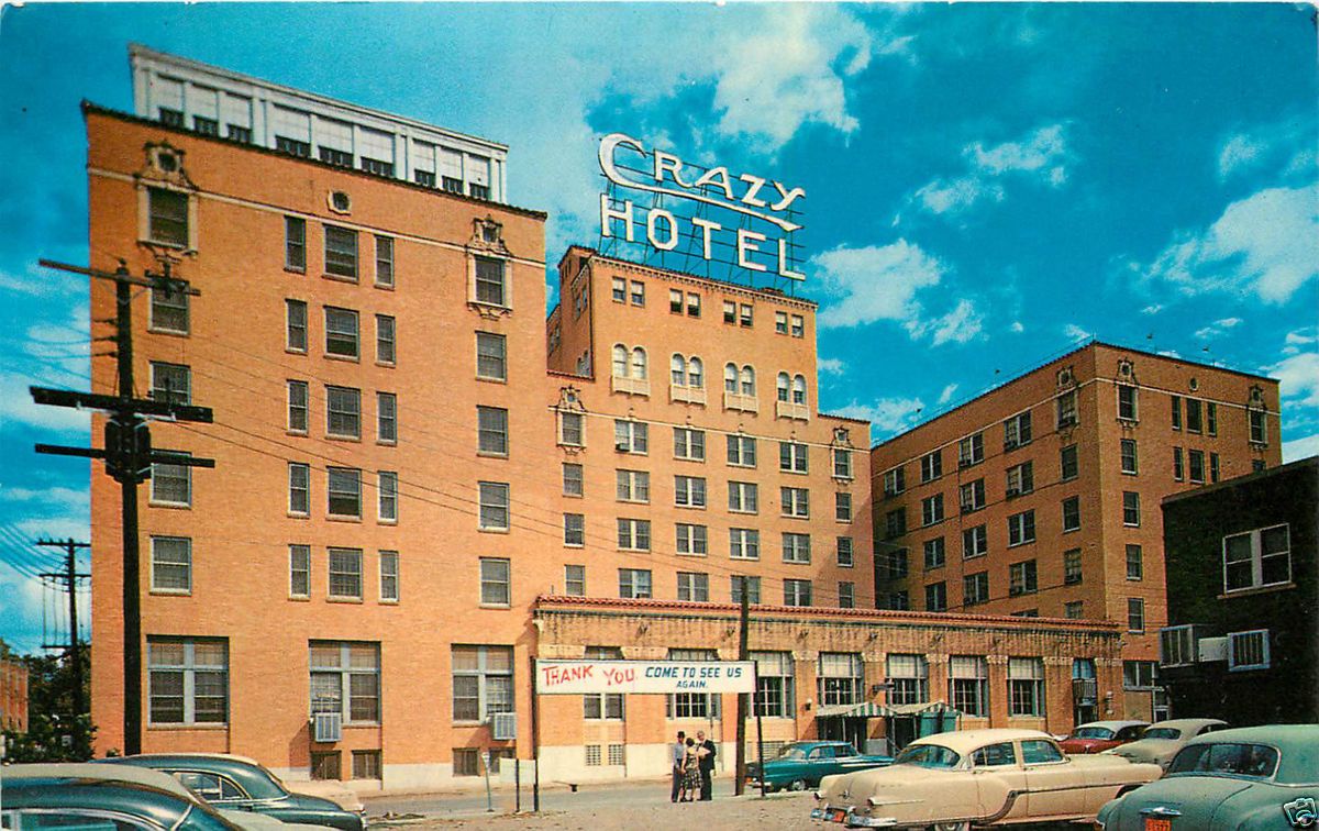 Crazy Hotel Mineral Wells Texas Old Cars People Postcard