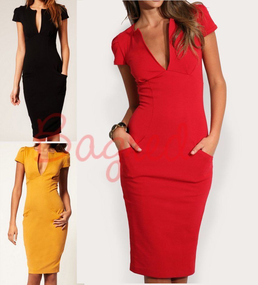 Sexy Pencil Dress with Pockets Variable Sizes Colours NEW (105)