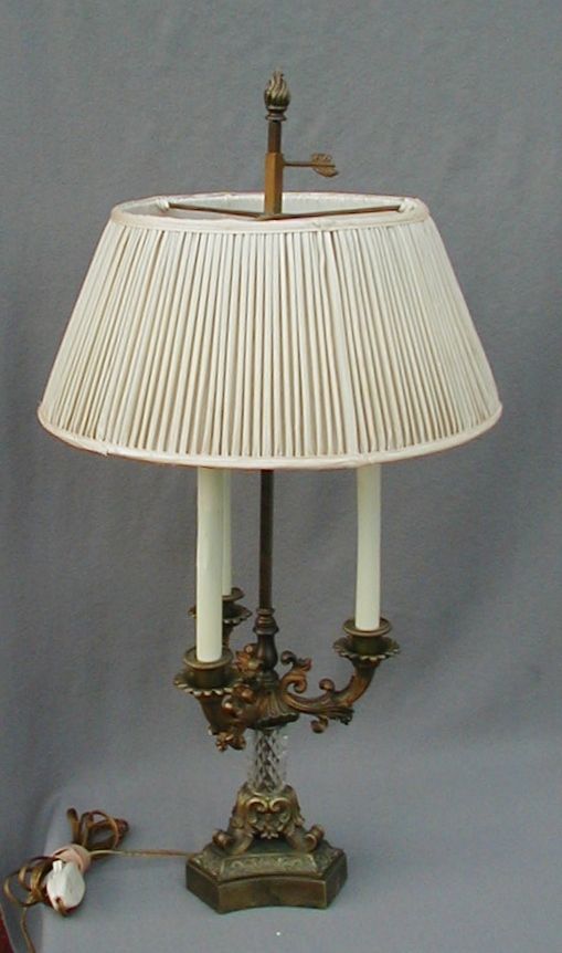 GORGEOUS ANTIQUE GILT BRONZE & CRYSTAL BOUILLOTTE LAMP WITH CLOTH