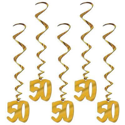 50th Birthday Party (Age 50) #50 GOLD HANGING WHIRLS DECORATIONS   NEW