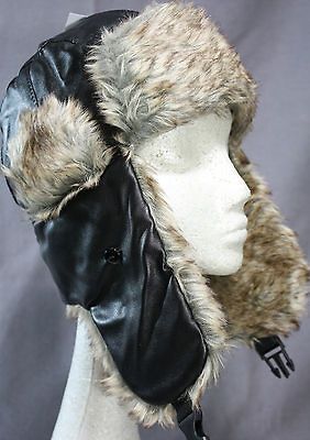 Cousin Eddie Christmas Vacation hat BLACK faux leather RABBIT fur