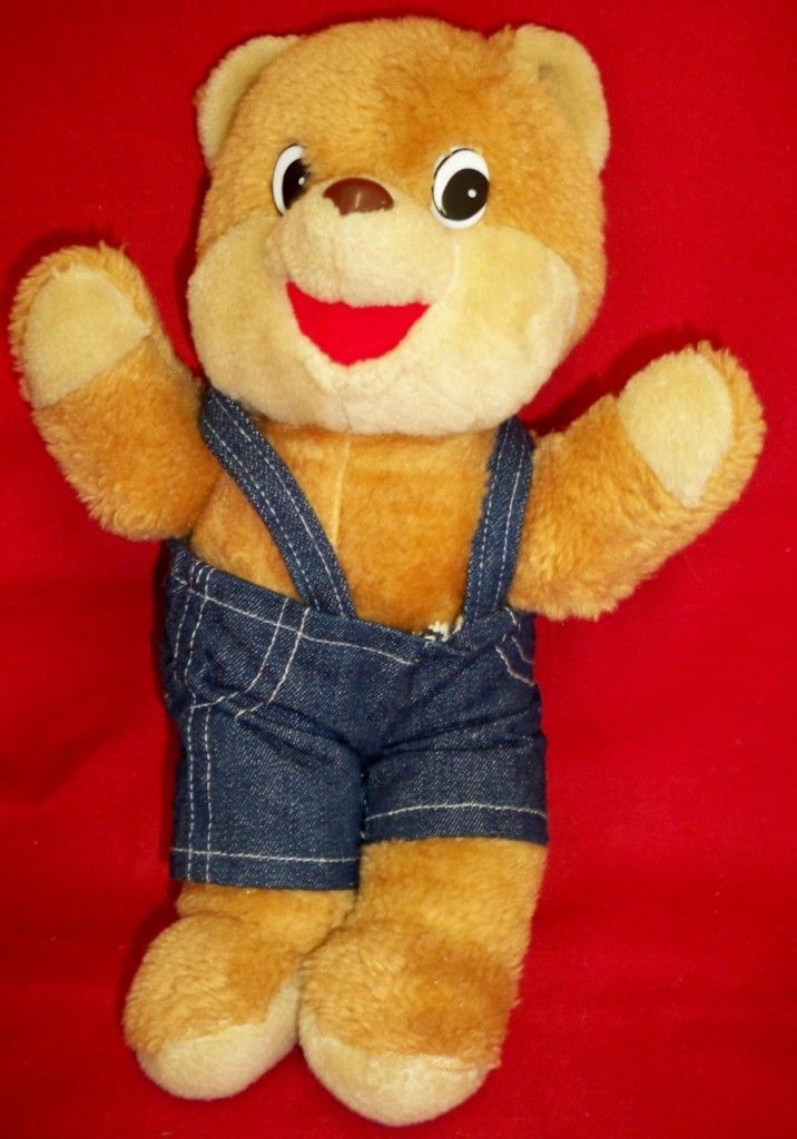Vintage 1986 Shoneys Bear Plush Denim Pants Plastic Eyes & Nose 12T