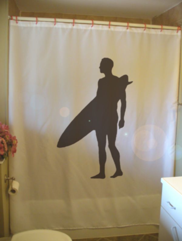 Shower Curtain surfer surf dude guy board man ride wave