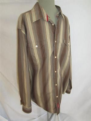 CHAPS DENIM L Brown Striped Western Look Cotton LS Shirt EXCELLENT