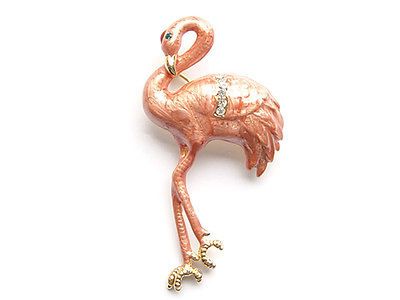 Pink Salmon Enamel Painted Flamingo Bird Fashion Costume Pin Brooch