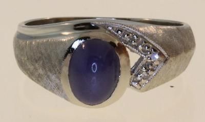 gold .03ct gents blue star sapphire diamond ring mens 6.4g vintage