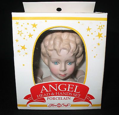 1991 Fibre Craft Porcelain Angel Head & Hands Set NIP