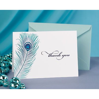 50 Peacock Feather Wedding Thank You Cards Notes