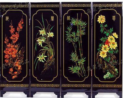 wonderful beautiful lacquer carved painting four seasons folding