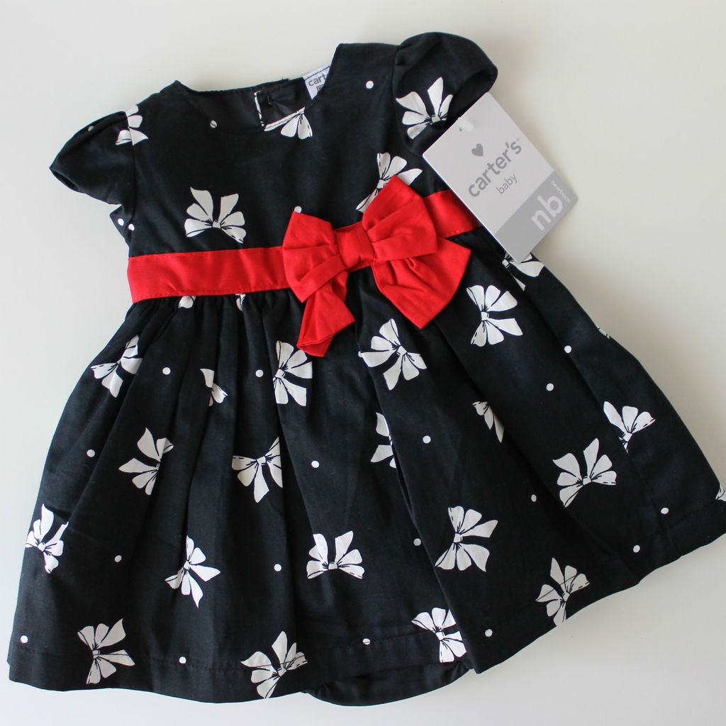 CARTERS Baby Girl HOLIDAY DRESS Black & Red Newborn 3Months Christmas
