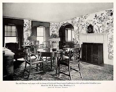 1926 Print Chinese Wallpaper Breakfast Nook Room Chairs Table James O