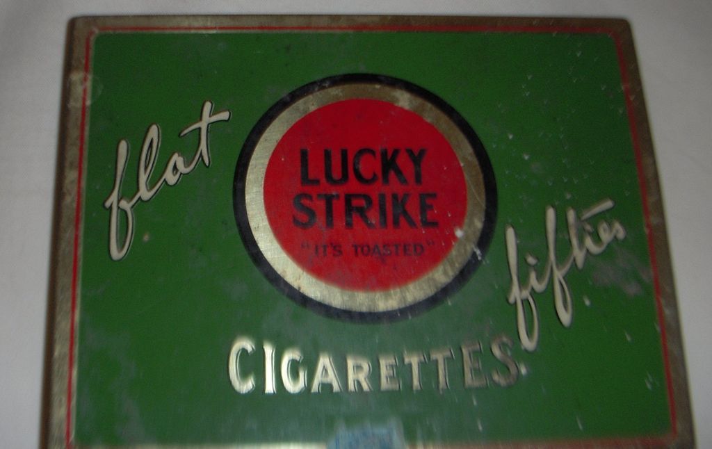 Lucky Strike Cigarettes Tin Green Red Flat Fifties Cigarette