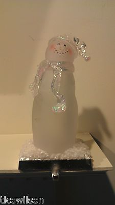 Snowman stocking hanger hook Christmas frosted white and silver color