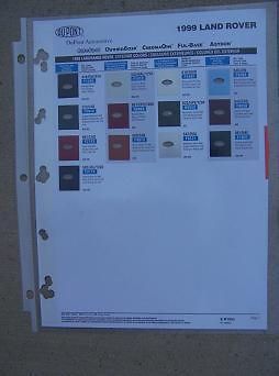 Rover Auto Exterior Color Paint Chip Sample Chart DuPont ChromaBase J