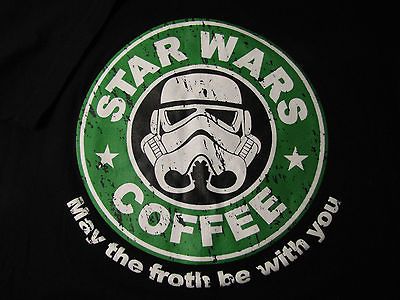 STAR WARS / STARBUCKS T SHIRT. SIZE L. Black. May the froth be with