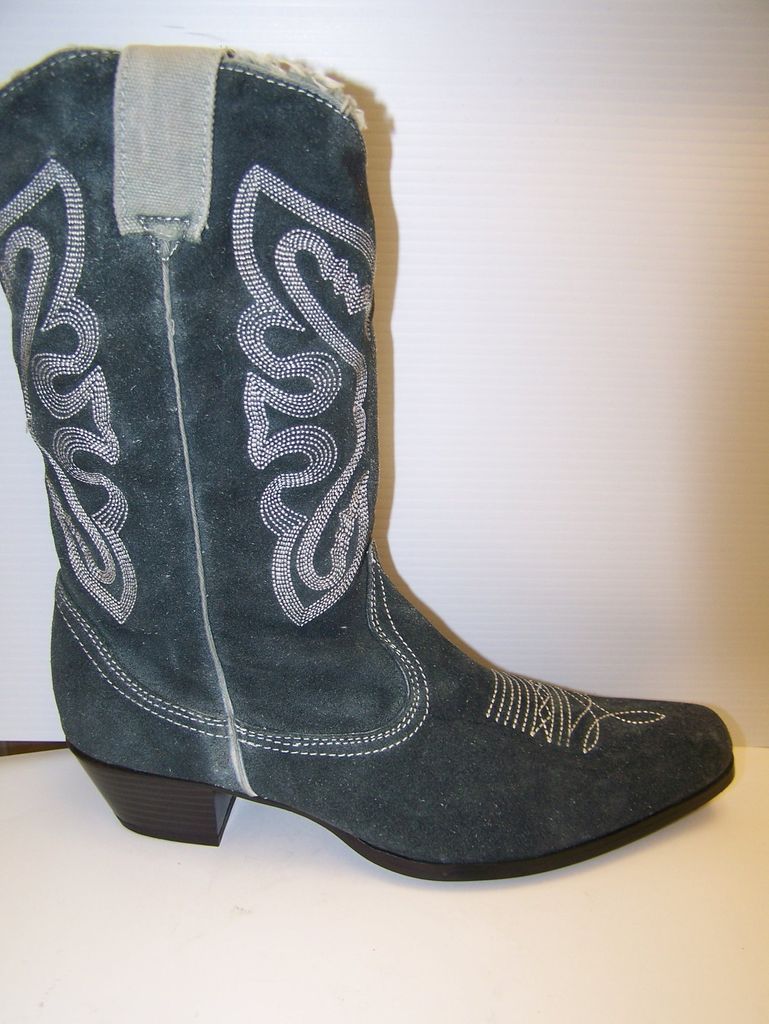 new OAKTREE FARMS LIGHTNING LADIES DENIM SUEDE LEATHER COWBOY BOOT