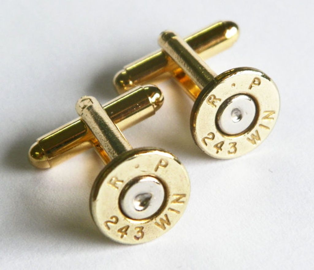 Remington 243 Brass Thin Gold Tone Bullet Cufflinks Wedding Cuff Links
